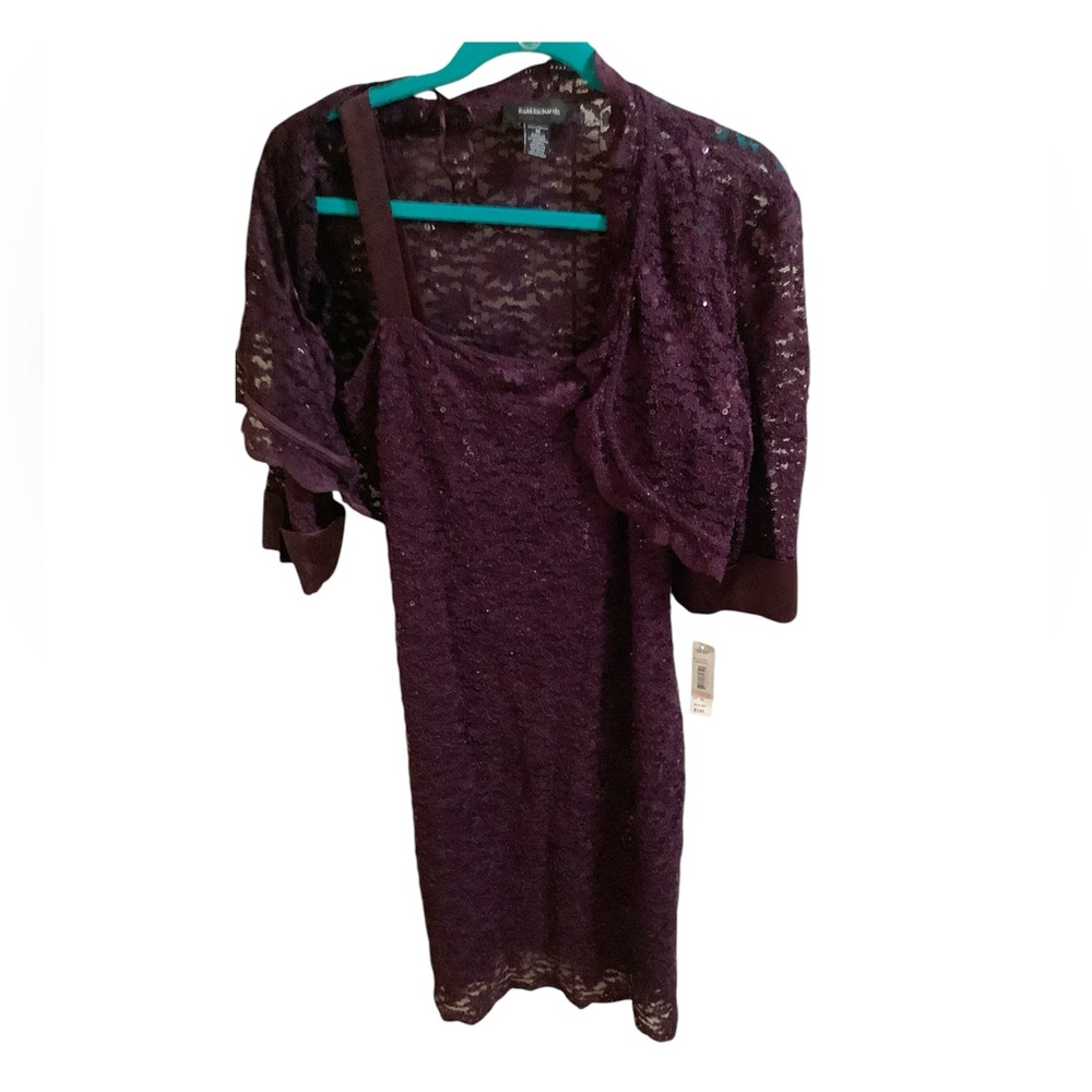 R&M Richards Purple Square Neck Puff Sleeve Midi Dress